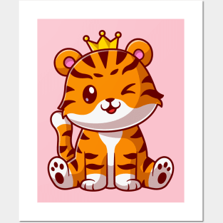 Cute King Cat Sitting Cartoon Posters and Art